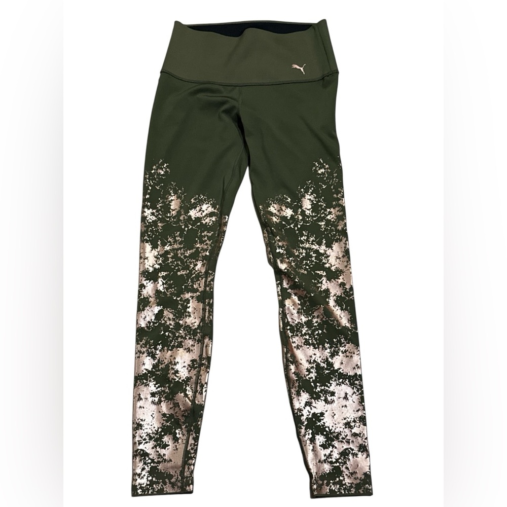 Puma | Women’s Small/P Olive Green Rose Gold Foil High Rise Leggings.
pre-owned